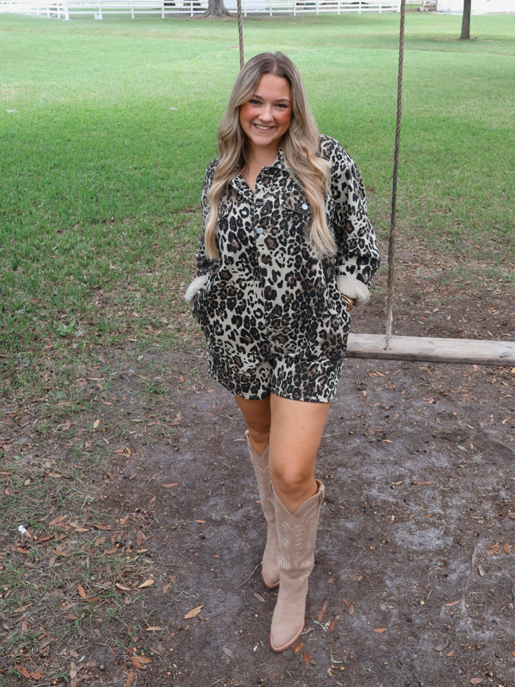 Sassy Denim Boxy Romper - Leopard