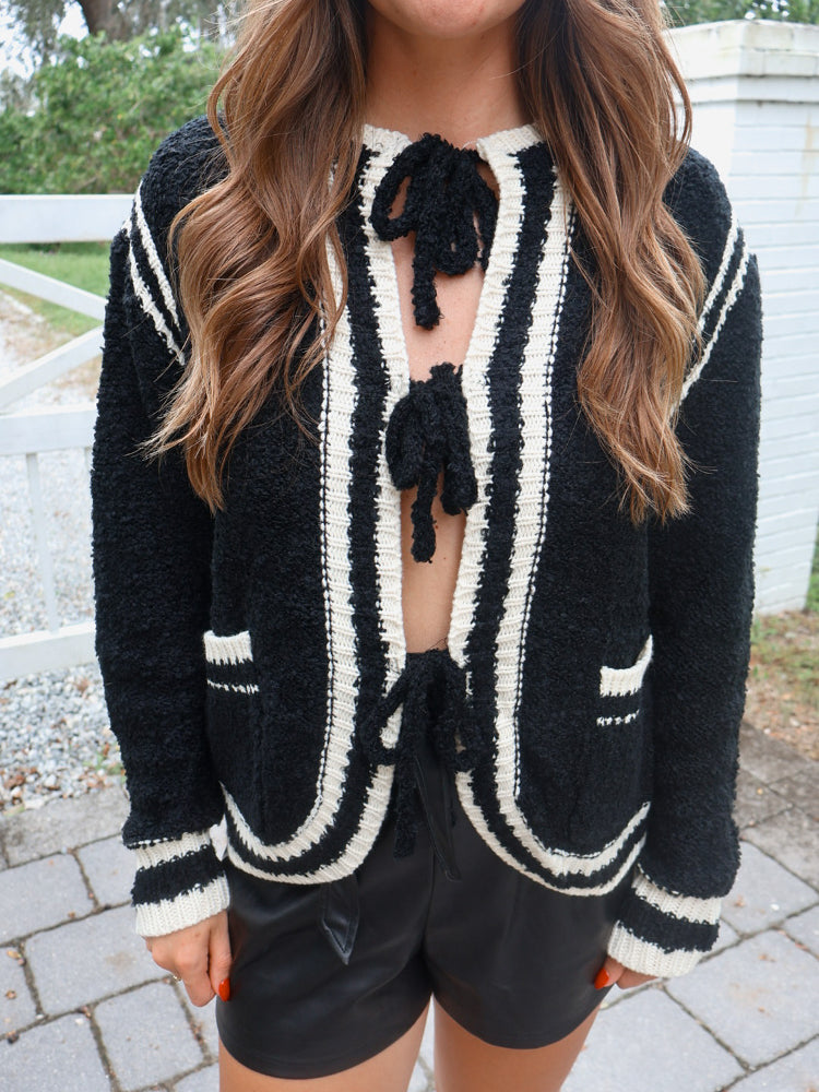 Jackie Contrast Sweater Cardigan - Black/Ivory