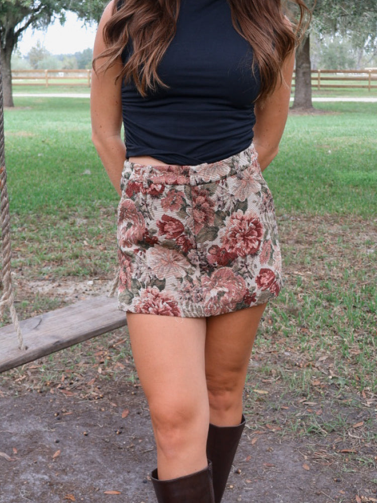 Kenny Floral Jacquard Skort - Burgundy