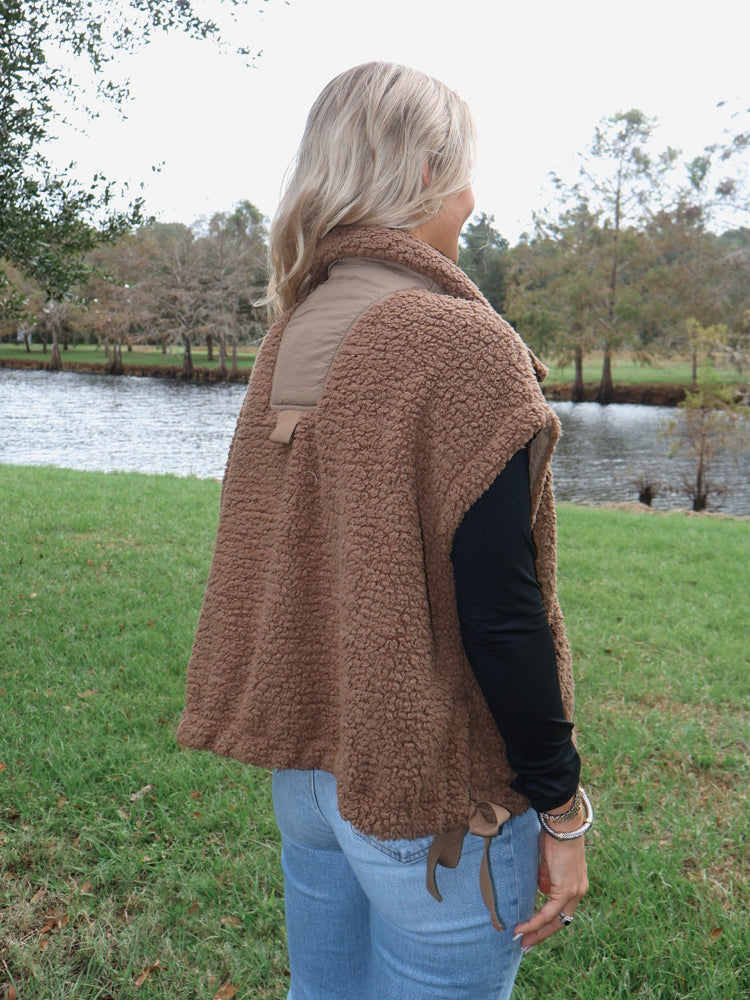 Sadie Oversized Sherpa Vest - Brown
